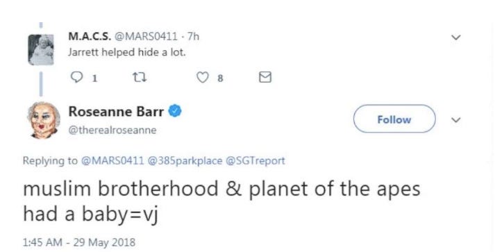 Roseanne Barr Racist Tweet