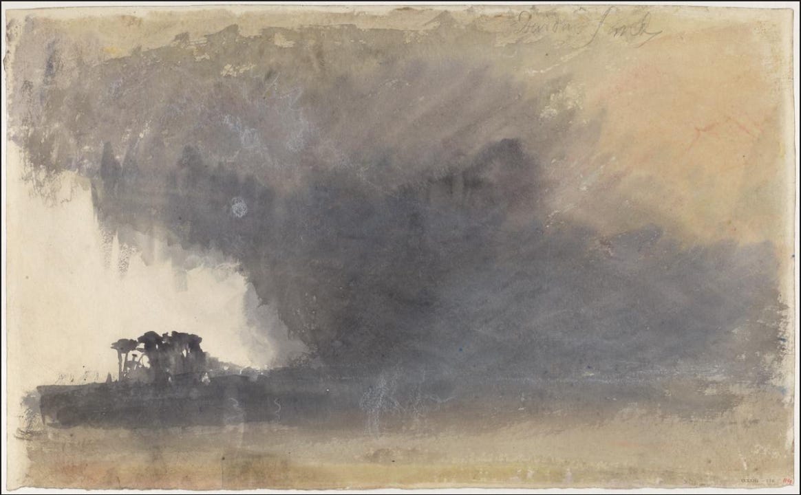 splodgy watercolour cloud, small trees