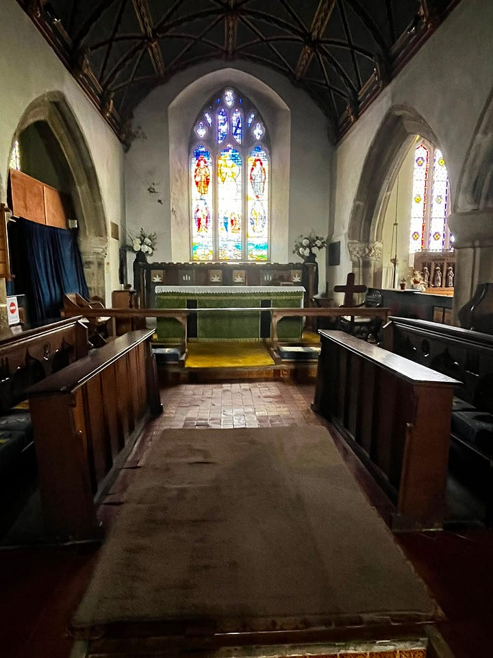 Two pictures of the inside of St Uny church where the fairy queen is buried