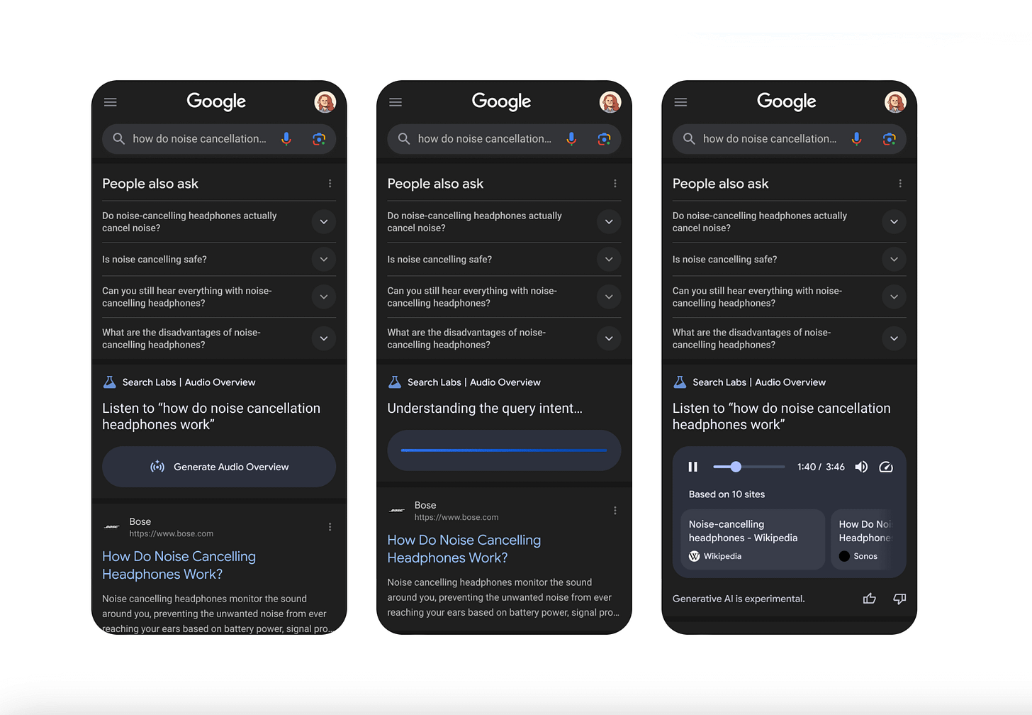 A screenshot of Audio Overviews in Search