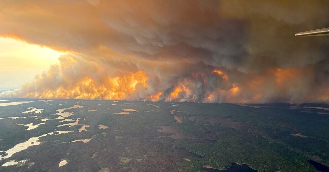Aerial of vast Manitoba wildfires