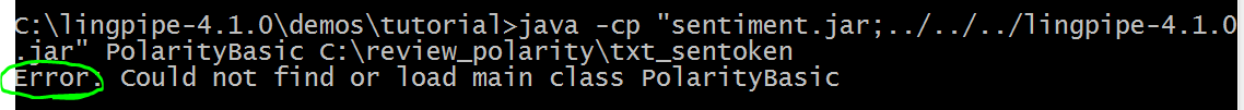 lingpipe could not find or load main class polaritybasic lingpipe could not find or load main class polaritybasic