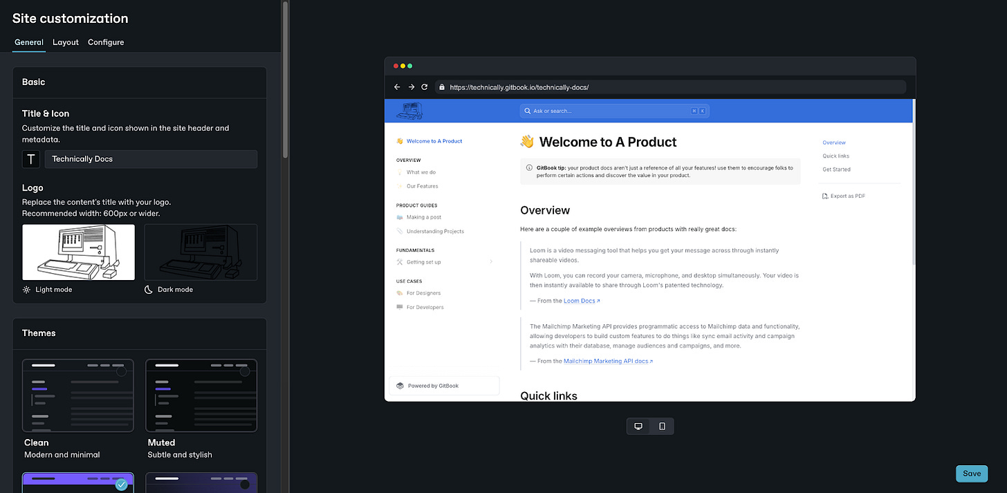 GitBook documentation page titled "Welcome to A Product" with overview and quick links