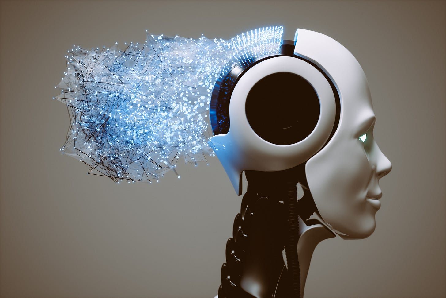 Robot with neural network exploding from its head.