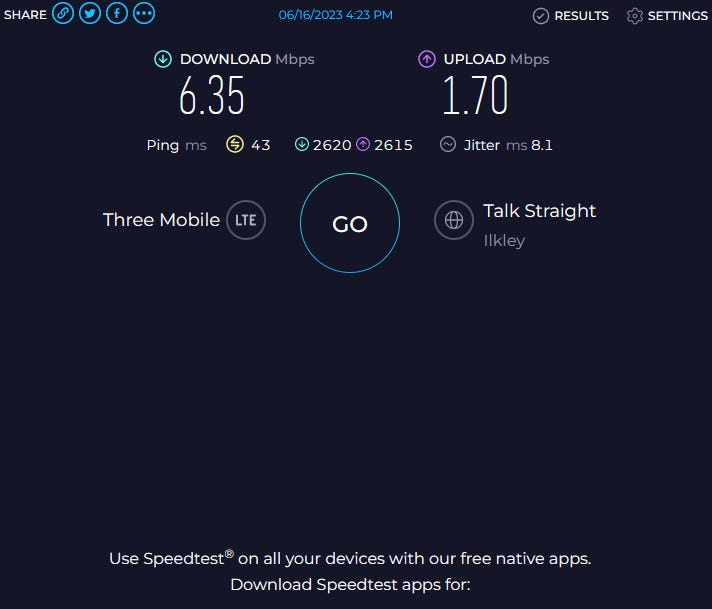 Comparative Internet Stats - Home WiFi vs 4G