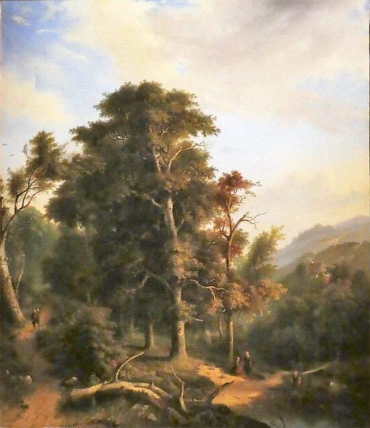 'Bosgezicht met figuren' 1852 - olieverf op doek: Jacob Cremer (herkomst: coll. Arnhems Museum)