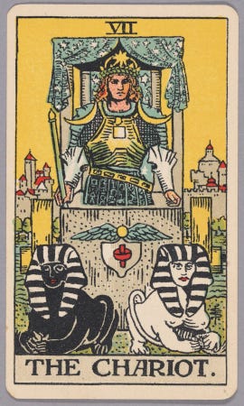 Carte de tarot numéro 7 représentan tun grand char, qui rappelle celui de Cléopâtre. Mais ce n'est pas du tout Cléopâtre qui est assise dessus, plutôt un genre de magicien. Carte de tarot numéro 7 représentan tun grand char, qui rappelle celui de Cléopâtre. Mais ce n'est pas du tout Cléopâtre qui est assise dessus, plutôt un genre de magicien.