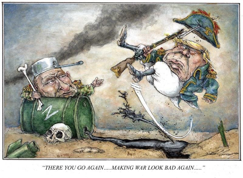 Trump slips in an oil slick as Putin criticizes.