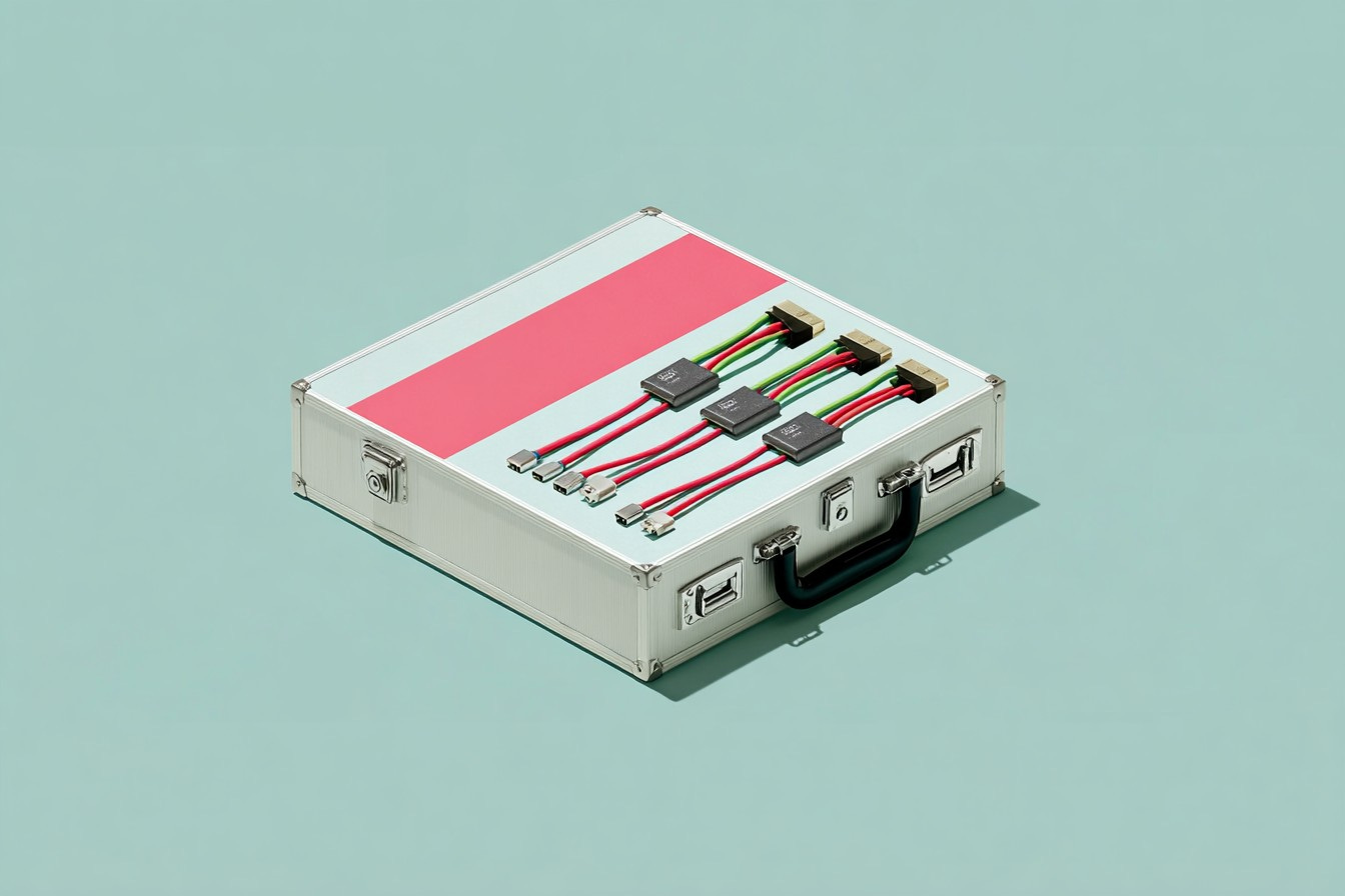 illustration of a metal case with computer wires illustration of a metal case with computer wires