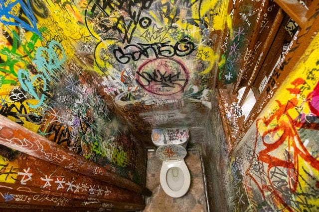 Lucy's in NYC's East Village. One of my all-time favourite graffitied  toilets. : r/toilet