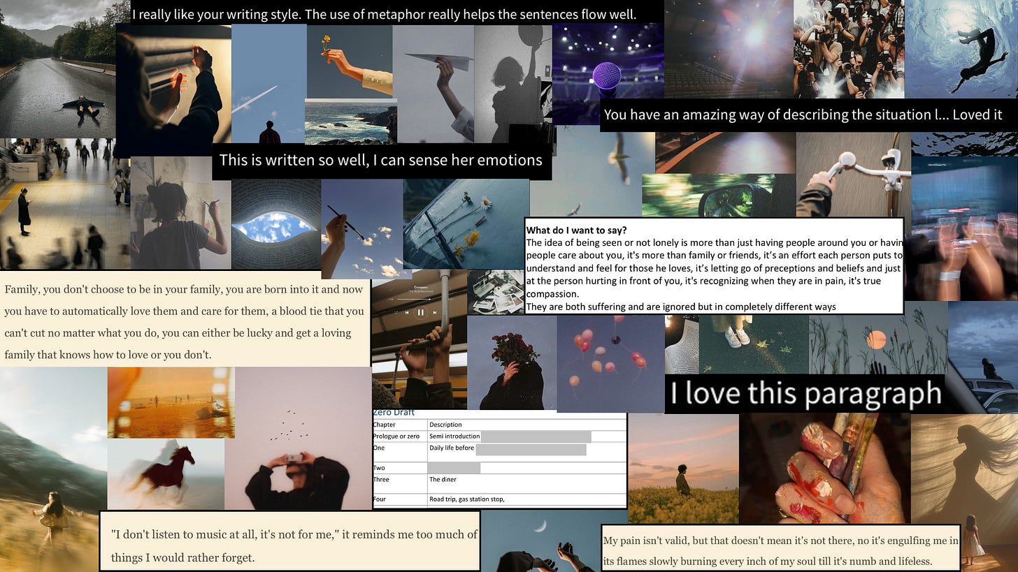 A moody, dreamylike collage that blends blurred photos, emotional quotes, and feedback capturing the tone of the story Invisible. A moody, dreamylike collage that blends blurred photos, emotional quotes, and feedback capturing the tone of the story Invisible.