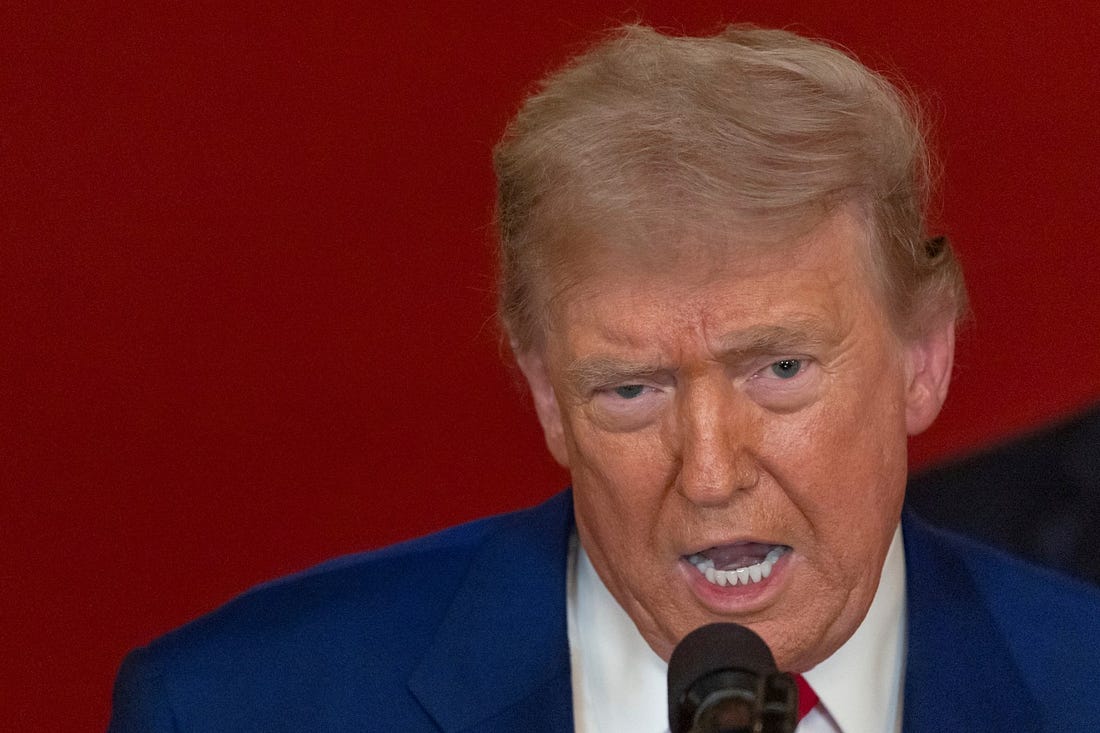 President Donald Trump speaks from the East Room of the White House in Washington, Saturday, June 21, 2025, after the U.S. military struck three Iranian nuclear and military sites. (Carlos Barria/Pool via AP)