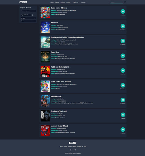 Mockups of CriticDB final website design