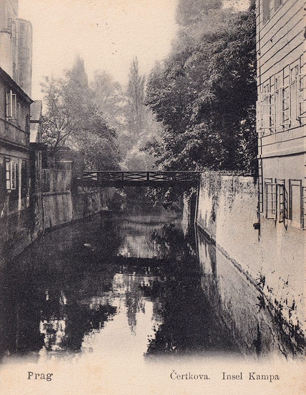 Postcard of the Čertovka, Prague