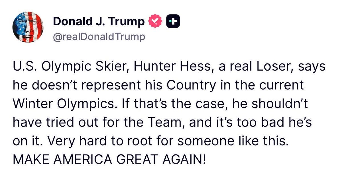 President Trump attacks USA skier Hunter Hess on TruthSocial for saying wearing the American now brings “mixed emotion.” “Just because I'm wearing the flag doesn't mean I represent everything that's going on President Trump attacks USA skier Hunter Hess on TruthSocial for saying wearing the American now brings “mixed emotion.” “Just because I'm wearing the flag doesn't mean I represent everything that's going on