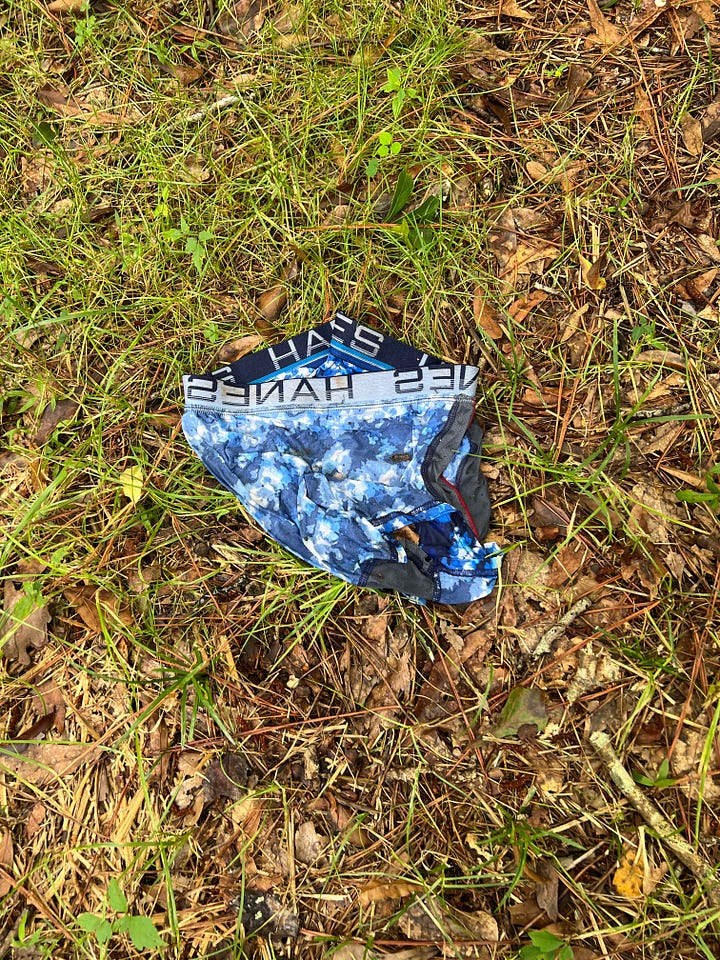 blue hanes drawers on the ground