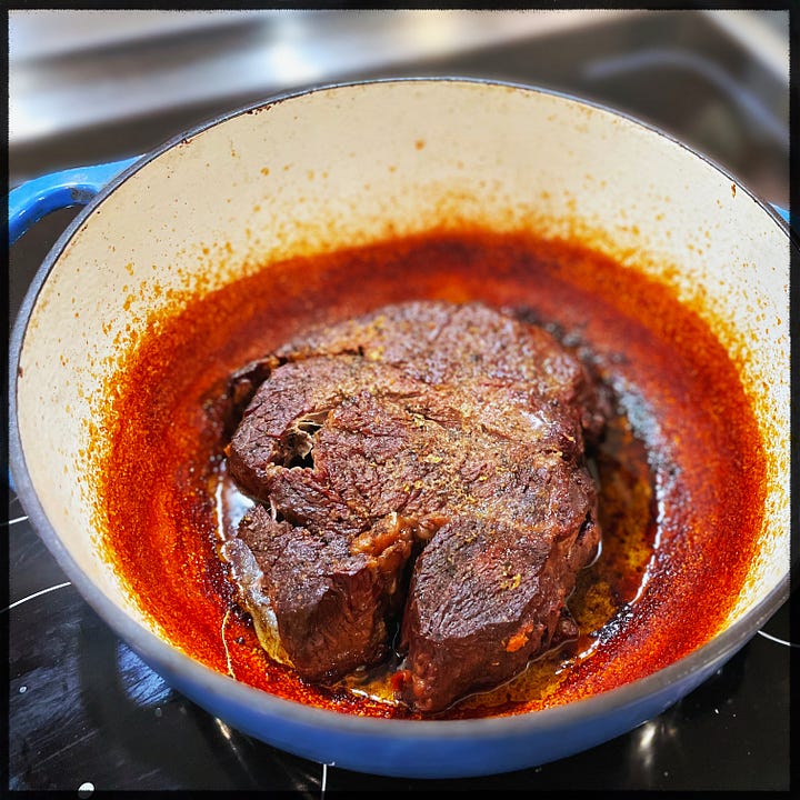 Chuck roast cooked and uncooked