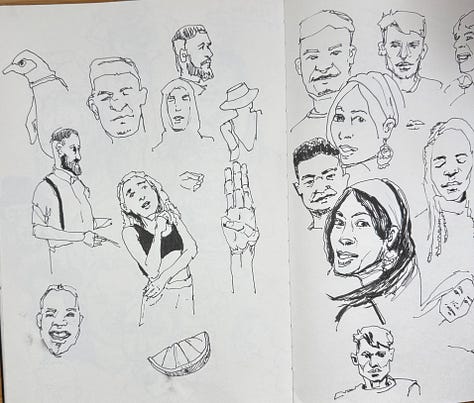 A messy sketchbook.