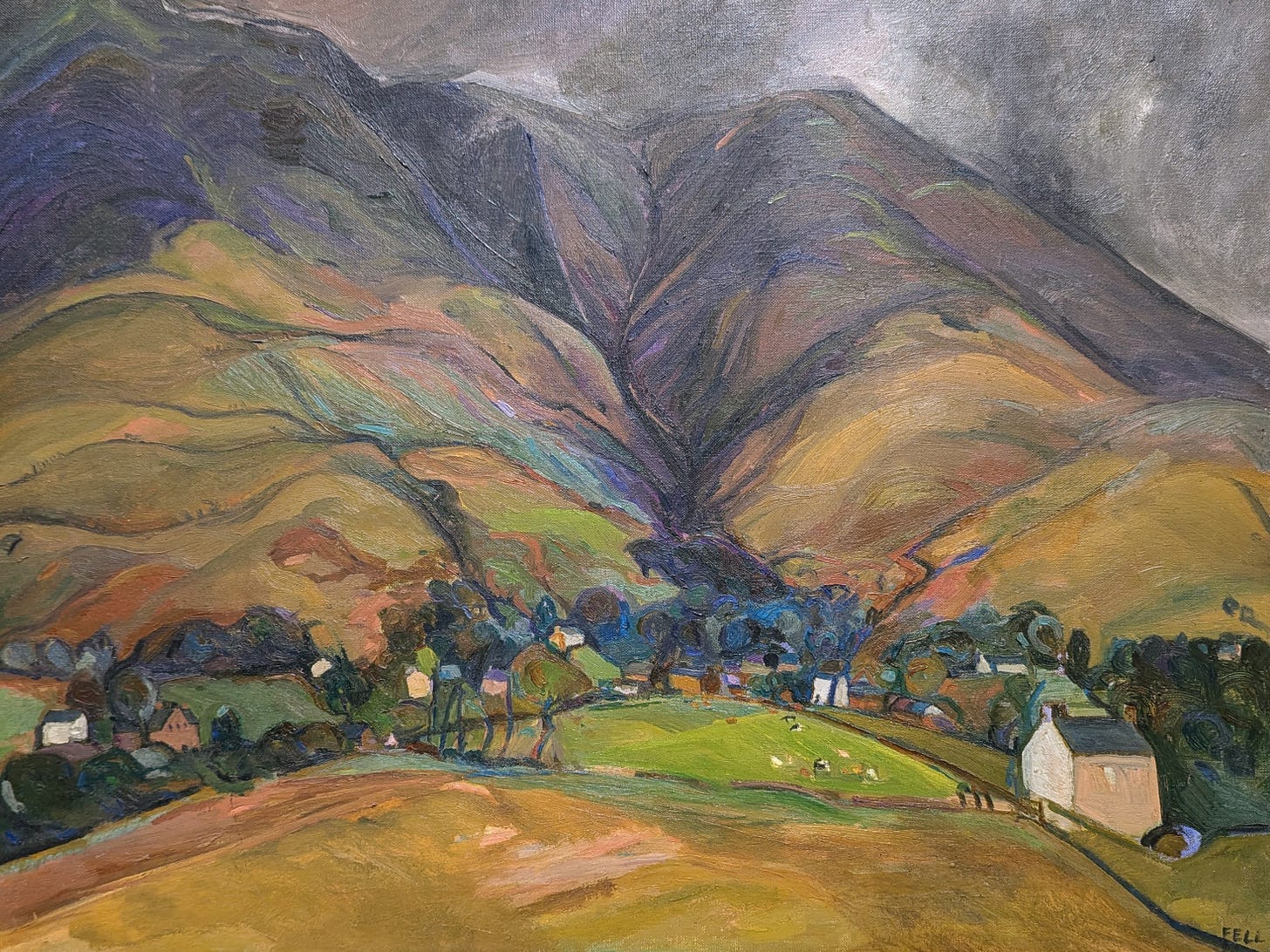 A landscape entitled Skiddaw, Summer by the British landscape artist Sheila Fell. Painted in 1963, the painting depicts the Lake District mountain Skiddaw.