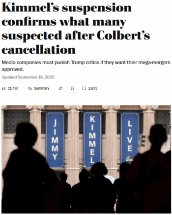 WaPo: Kimmel’s suspension confirms what many suspected after Colbert’s cancellation