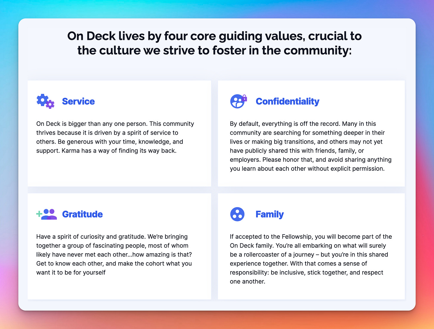 On Deck community core values