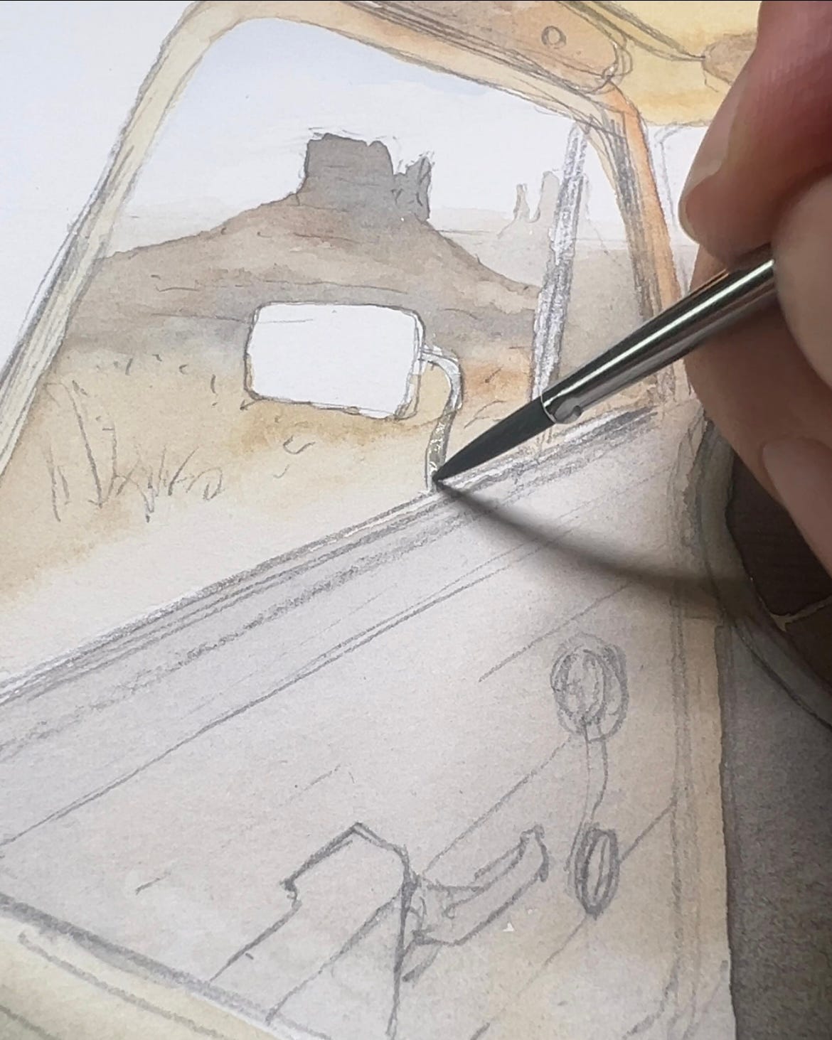 pintando un coche en acuarela