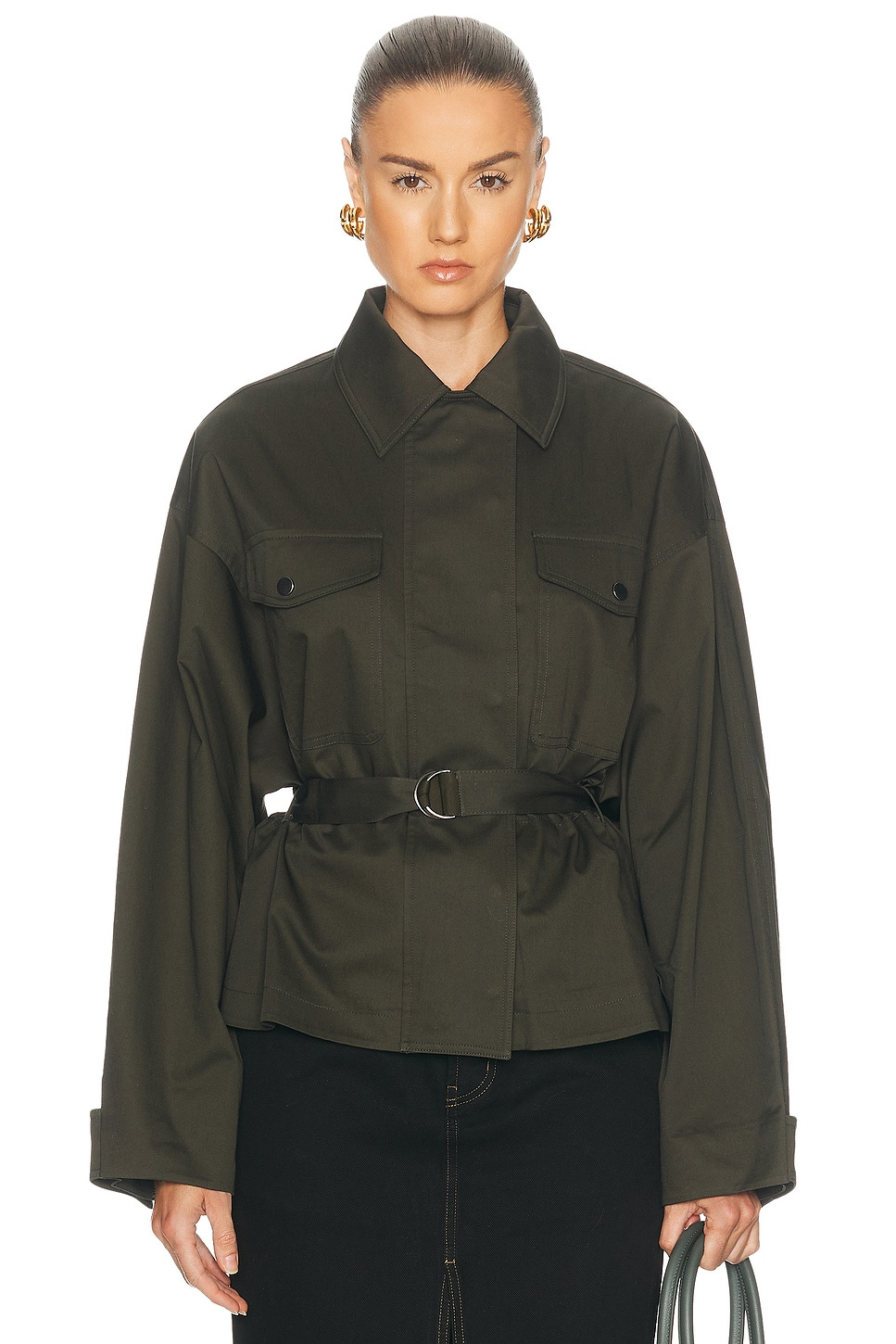 Image 1 of EAVES Lina Belted Jacket in Dark Moss