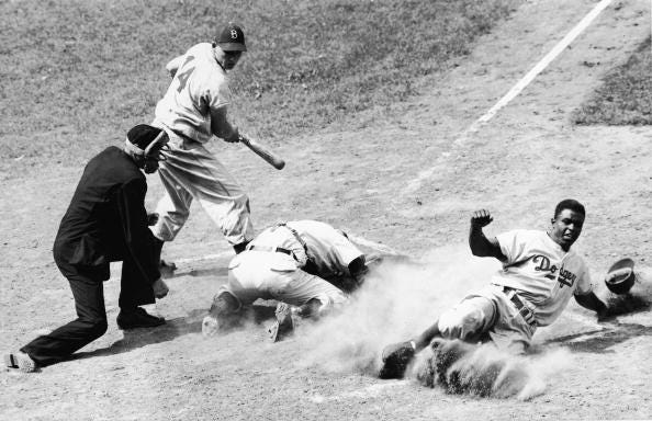 Jackie Robinson's iconic steal of home plate Jackie Robinson's iconic steal of home plate