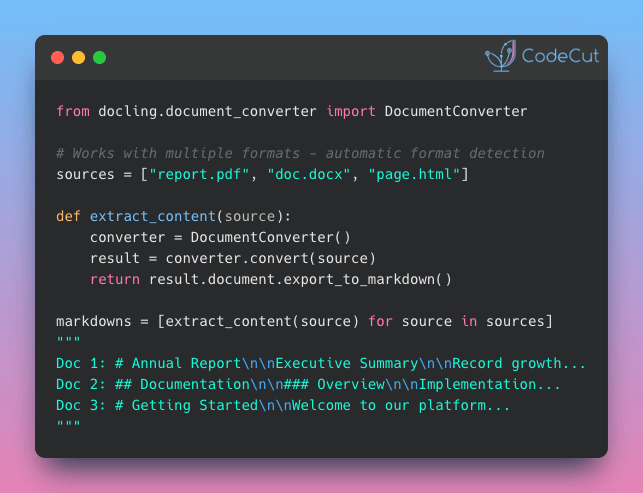 Code example: Extract Text from Any Document Format with Docling Code example: Extract Text from Any Document Format with Docling