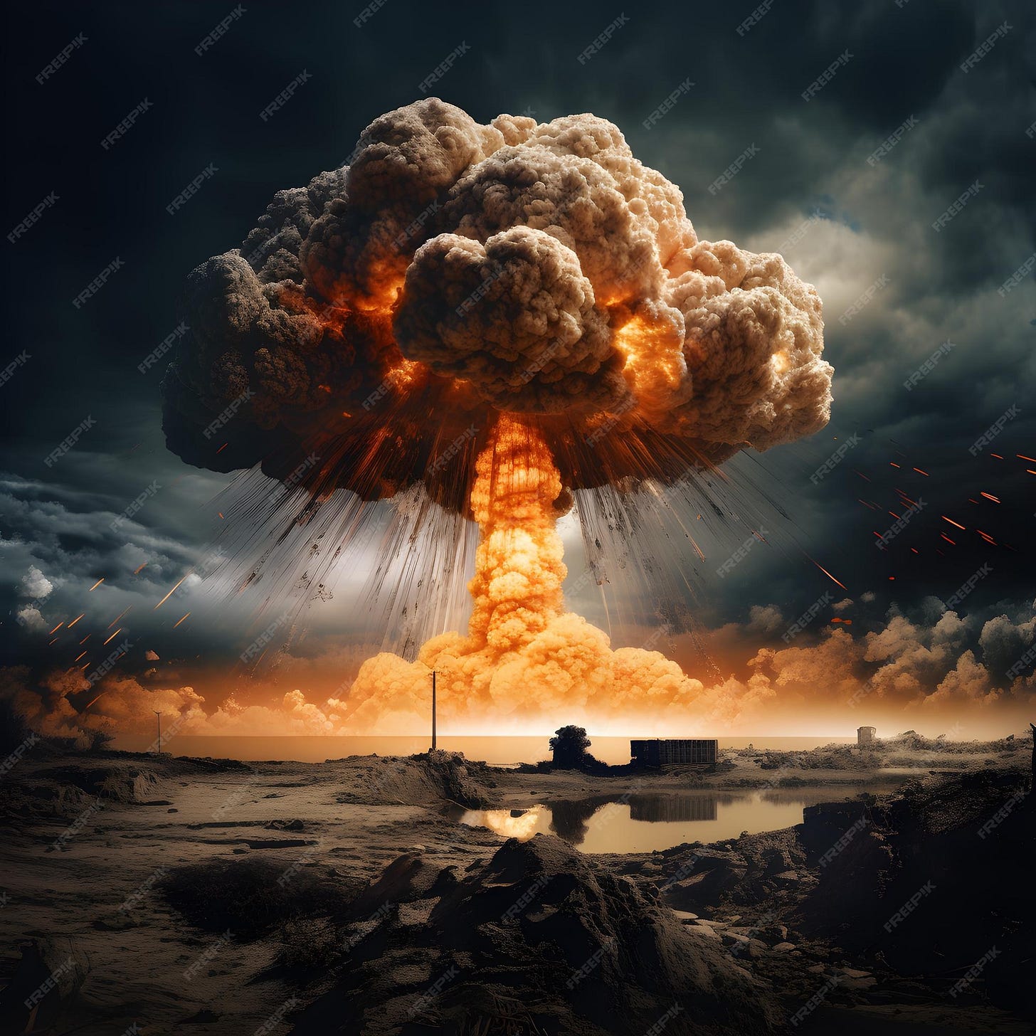 Premium Photo | Nuclear weapon Nuclear bomb explosion with destroyed ...