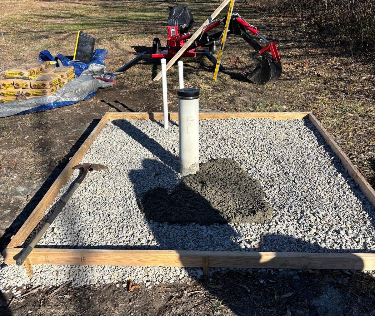 First bag of wet cement in frame First bag of wet cement in frame