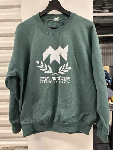 Vintage 80s University of Haifa Green Crewneck Sweatshirt Israel size SEE PHOTOS - Picture 1 of 7