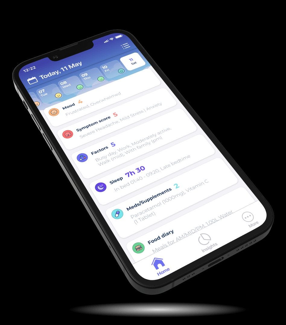 Bearable app showing symptom and health tracking features. Bearable app showing symptom and health tracking features.