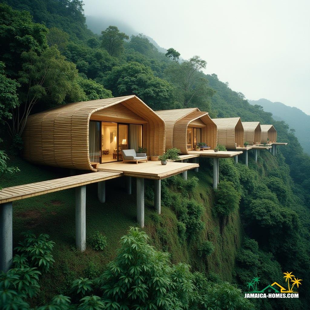 Bamboo home on hill in Jamaica