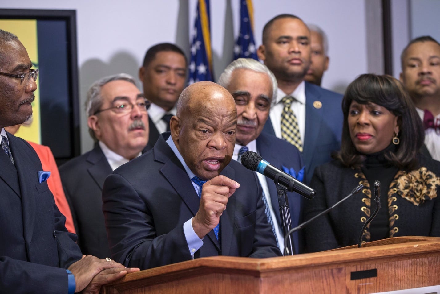 Rep. John Lewis, D-Ga., joins the CBC Political Action Committee in endorsing Hillary Clinton. Feb. 11, 2016. Photo: J. Scott Applewhite/AP.