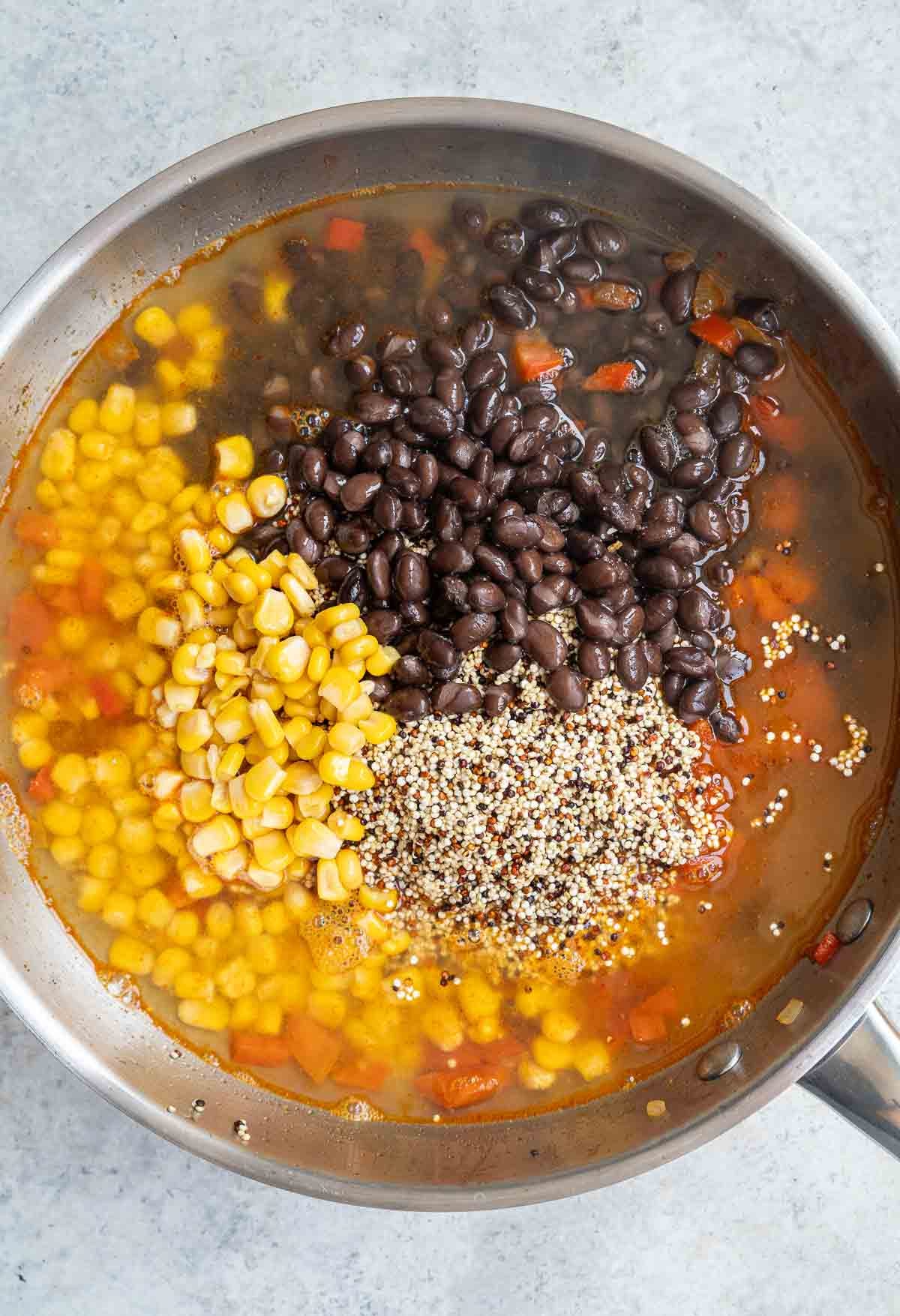 Bringing the quinoa to a simmer