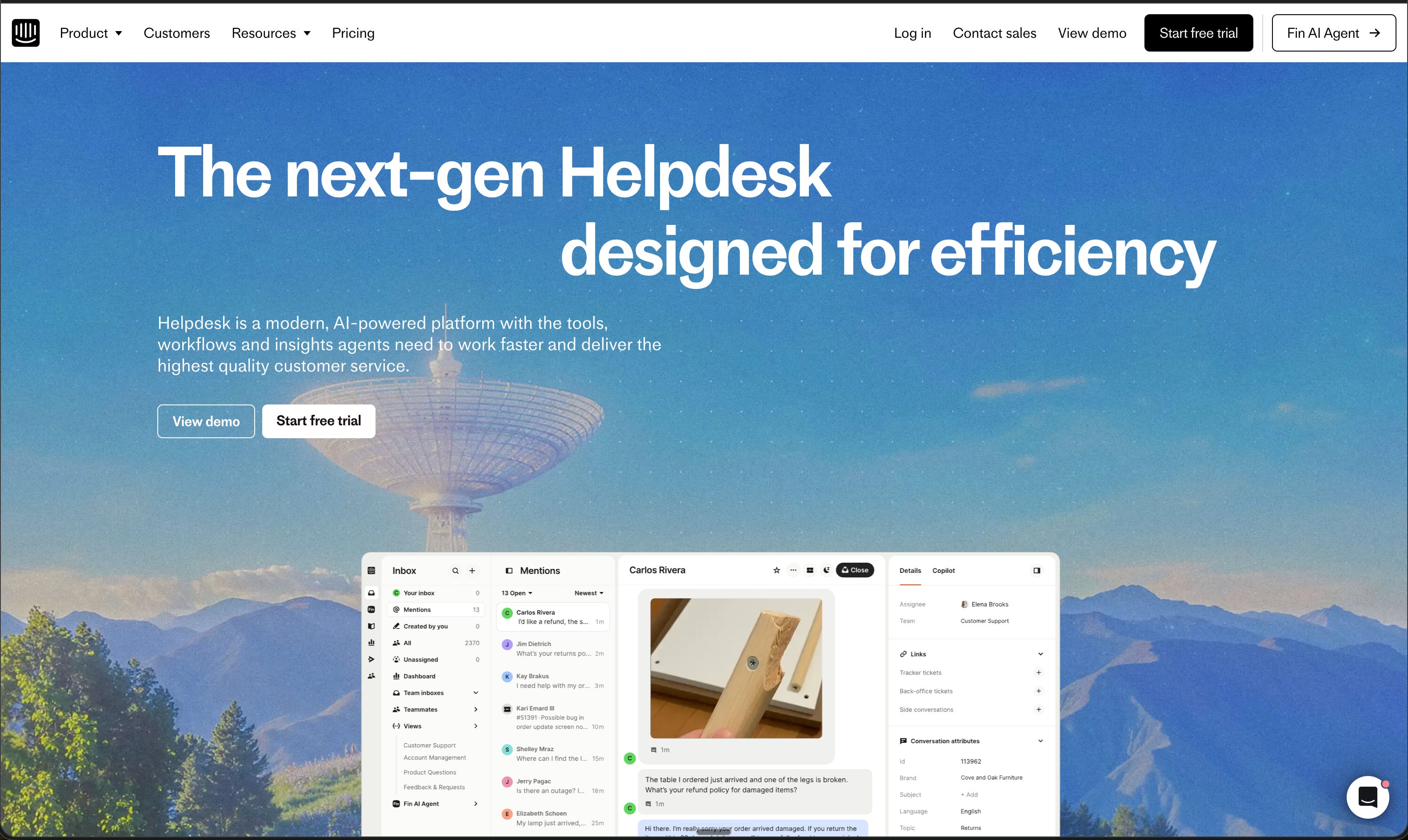 Intercom homepage, later