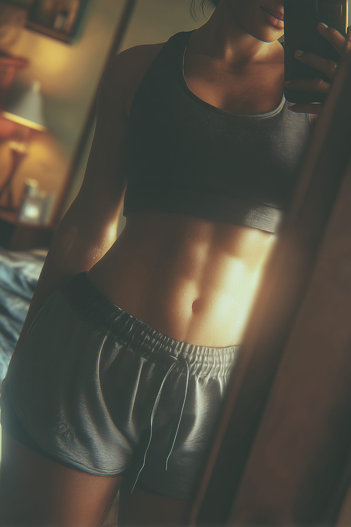 Female athlete taking a mirror selfie.