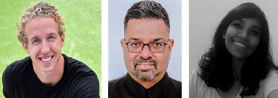 plant-based industry insiders tony martens, lavindra de silva, and karthiga ratnum