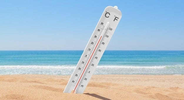 Premium Photo | A thermometer on the beach near the sea to check the  temperature.