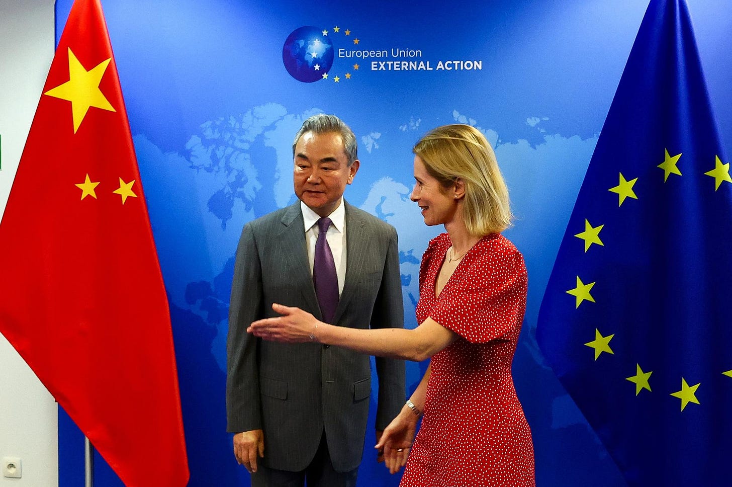 Kaja Kallas, the European Union's high representative for foreign affairs and security policy and vice president of the European Commission, welcomed Chinese foreign minister Wang Yi in Brussels, Belgium, on July 2, 2025. Kaja Kallas, the European Union's high representative for foreign affairs and security policy and vice president of the European Commission, welcomed Chinese foreign minister Wang Yi in Brussels, Belgium, on July 2, 2025.