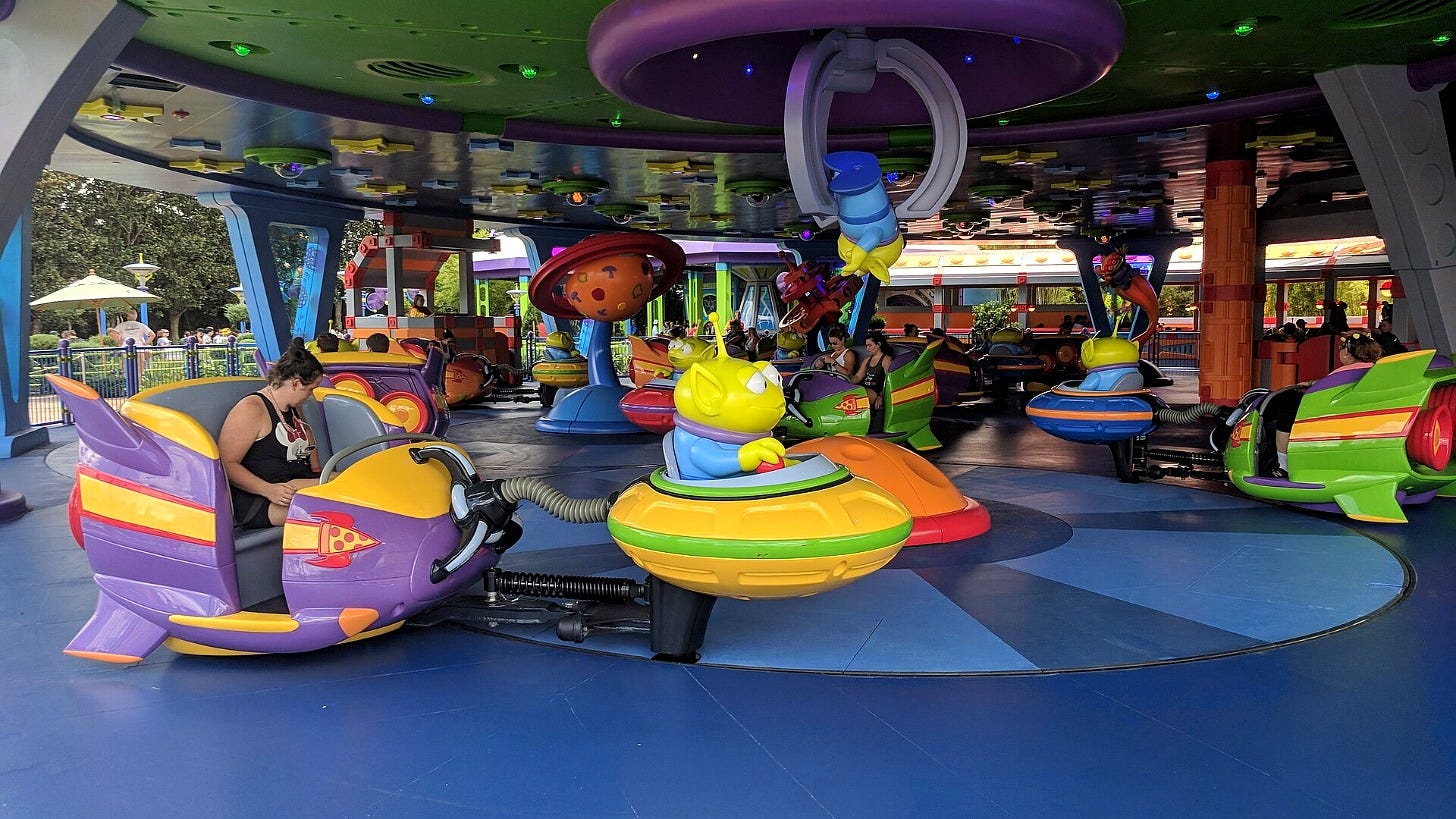 Alien Swirling Saucers at Disney's Hollywood Studios in 2018. Image: elisfkc via Wikimedia Commons Alien Swirling Saucers at Disney's Hollywood Studios in 2018. Image: elisfkc via Wikimedia Commons
