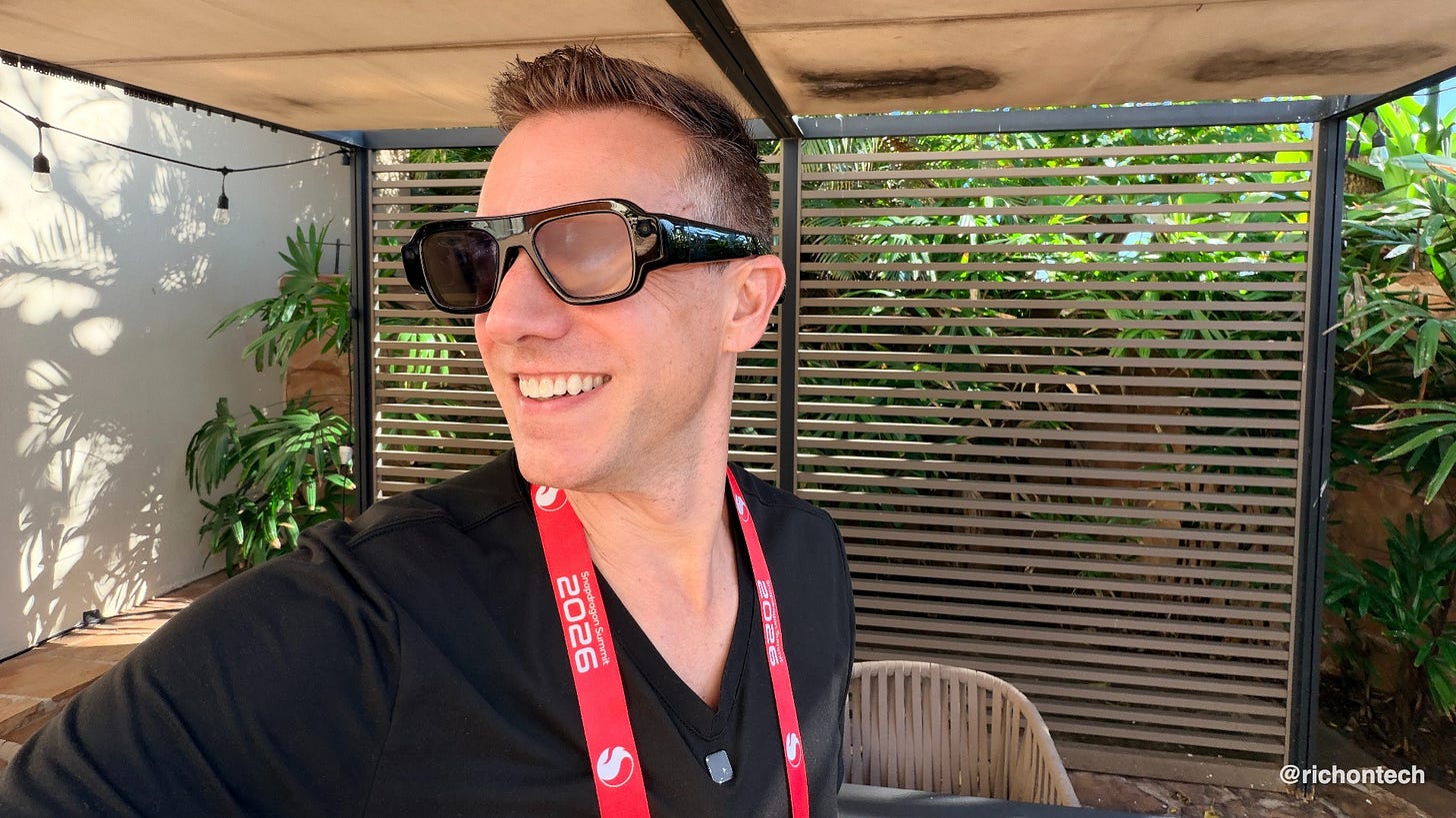 Rich DeMuro wears Snap Specs augmented reality glasses while attending Snapdragon Summit 2026 in Maui.