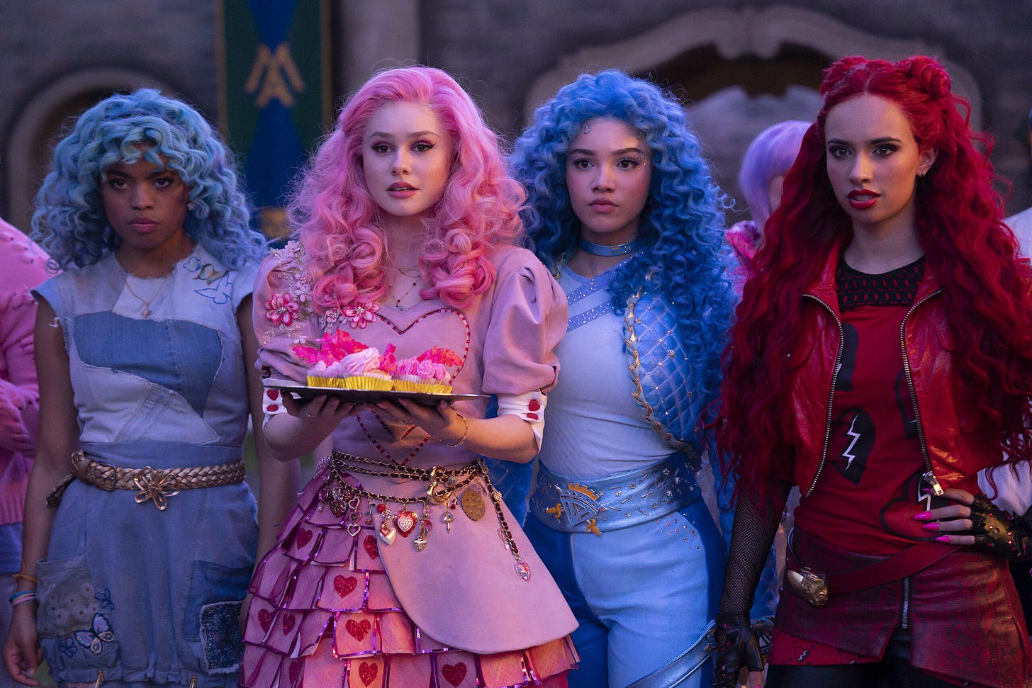 Cast of Descendants: The ride of red on Disney+ in a still from the film.