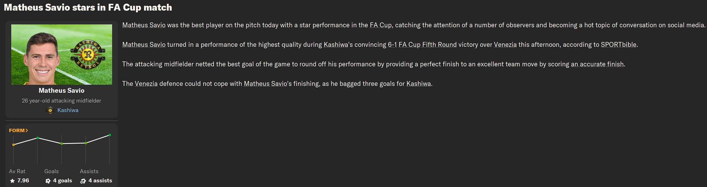 Football Manager 2024 Matheus Savio Kashiwa