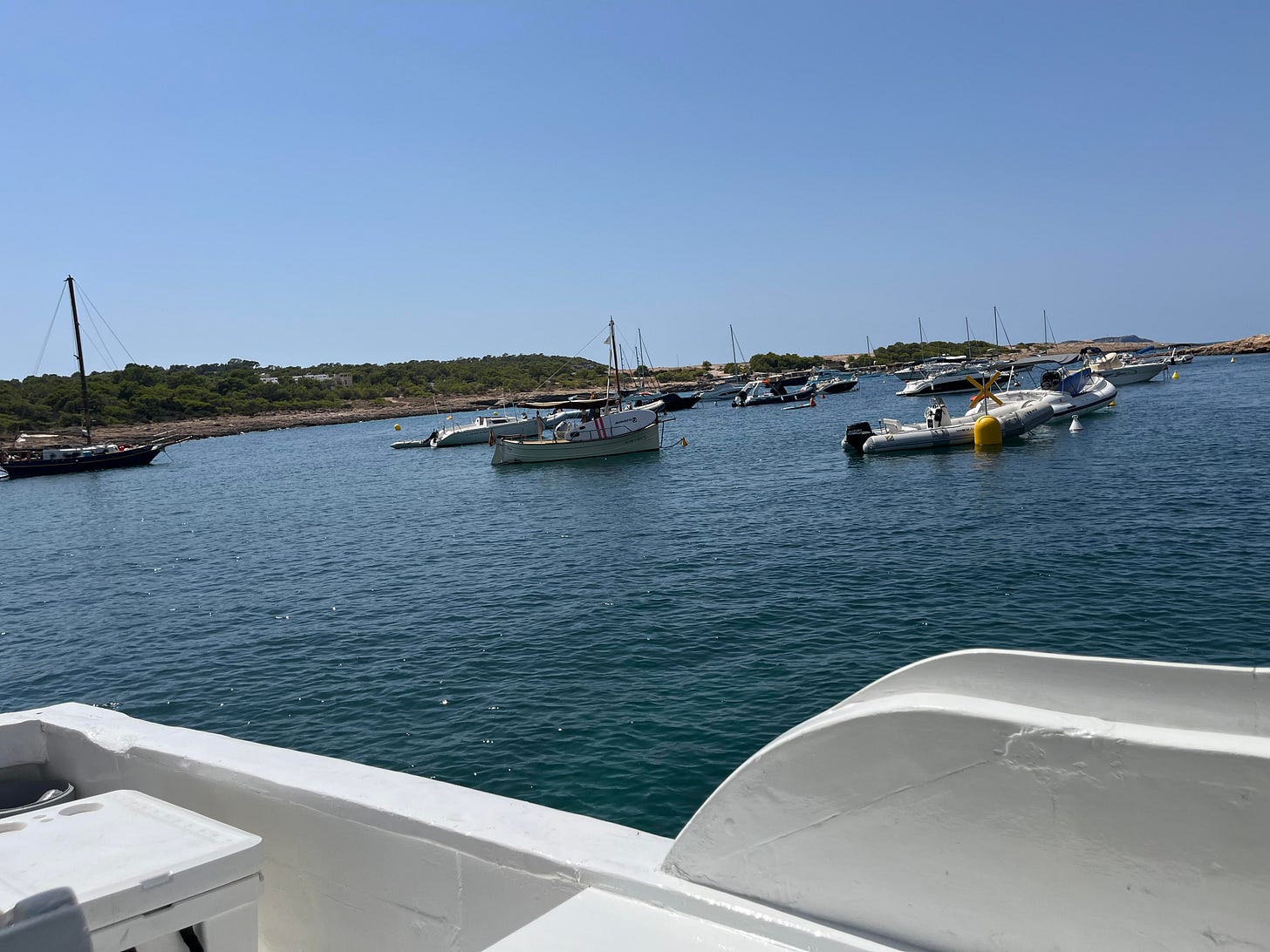 View from boat to Ibiza coastline
