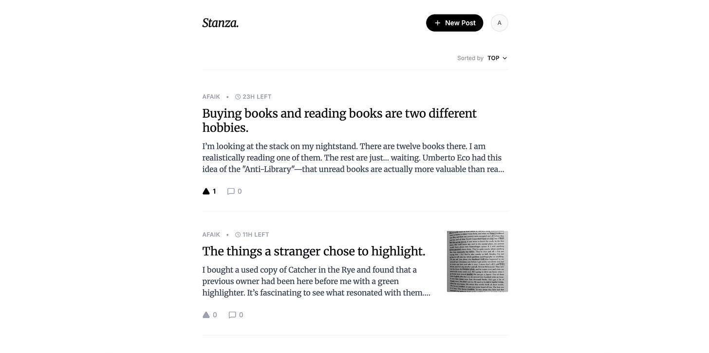 A web page shows a list of several posts containing text excerpts, titles, and expiration timers. A web page shows a list of several posts containing text excerpts, titles, and expiration timers.