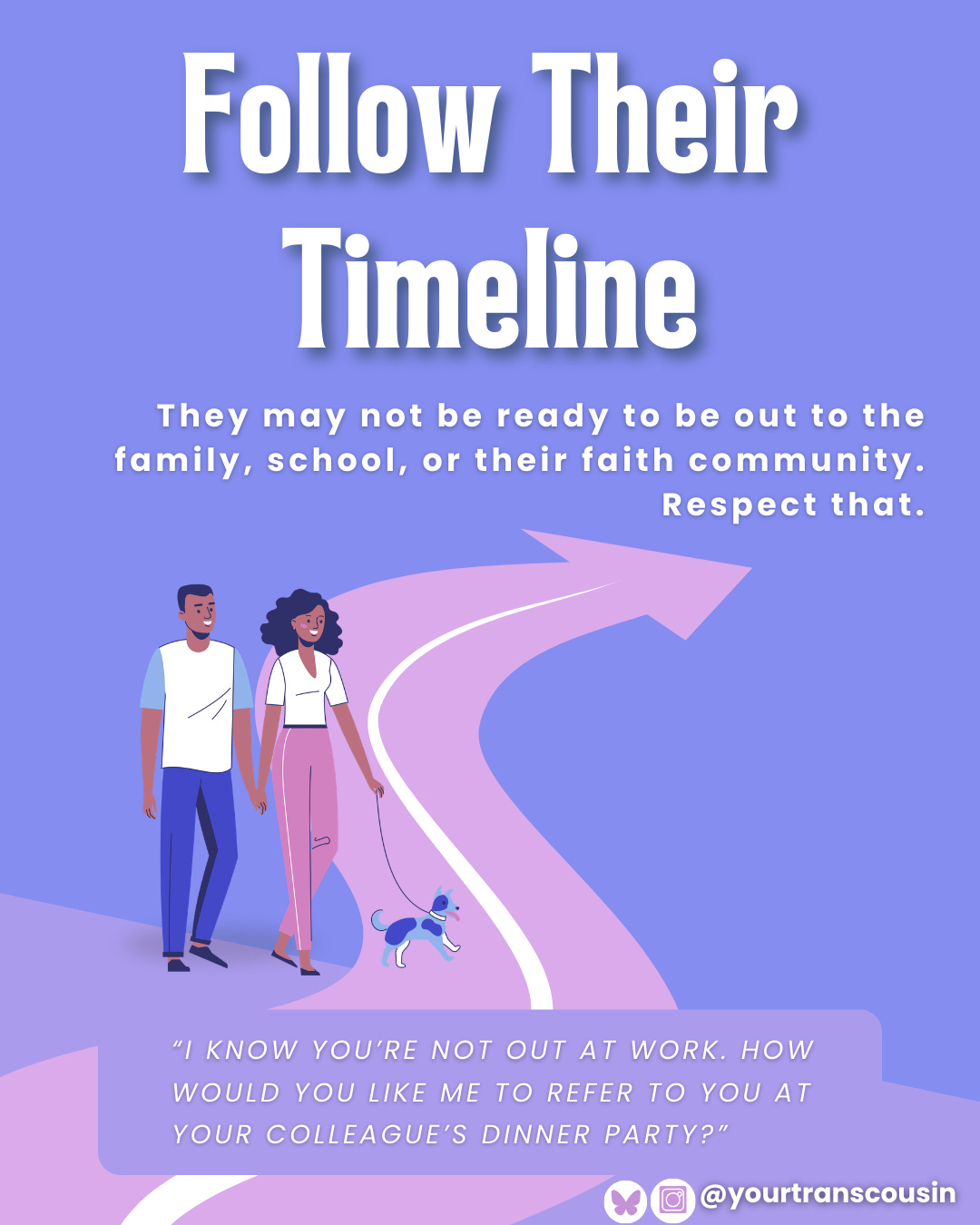 A cartoon man and woman, both brown skinned with black hair, walk together with their dog on a leash; a curving cartoon road recedes in the distance and ends in an arrow. A cartoon man and woman, both brown skinned with black hair, walk together with their dog on a leash; a curving cartoon road recedes in the distance and ends in an arrow.