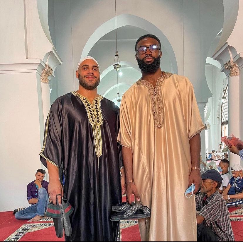 🇱🇾 طه 🇵🇸🇸🇩🇨🇩 on X: "Jaylen brown at the mosque, tacko Fall wearing  the number 99 (for the 99 names of Allah), if I wasn't a sixers fan maybe  I'd look at