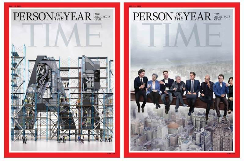 今年「時代」雜誌年度風雲人物出爐。人工智慧（AI）的創造者們被評選為年度風雲人物，包括電動車大廠特斯拉執行長馬斯克、OpenAI執行長奧特曼、輝達執行長黃仁勳、Meta執行長查克柏格和超微半導體公司執行長蘇姿丰等人。（路透）